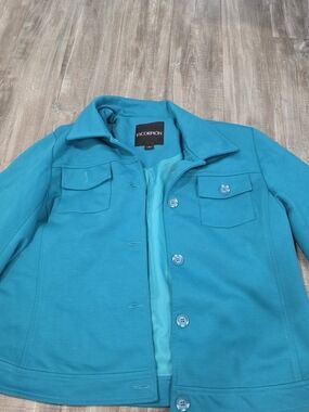Women's Teal Button-Front Jean Jacket